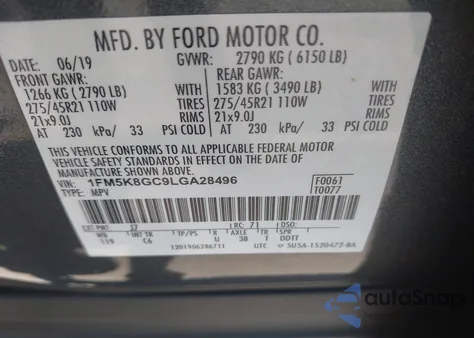 2020 Ford Explorer St из США, поврежденный, VIN 1FM5K8GC9LGA28496